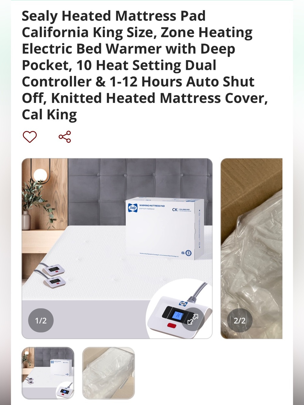 Sealy Heated Mattress Pad with Dual Controllers Cali queen
